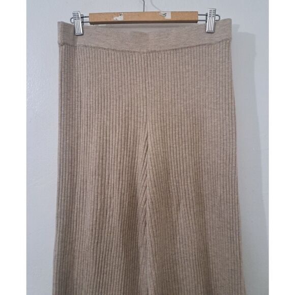 The Drop Womens Large Hi Rise Wide Leg Sweater Pant Wool Blend Neutral Tan - Picture 3 of 6